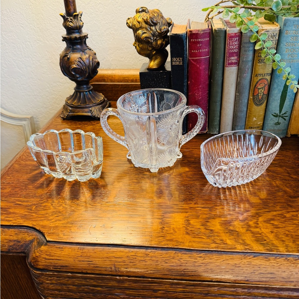 3 Vintage Spooners, One Glass & One Crystal and Antique Higbee - Paneled Thistle